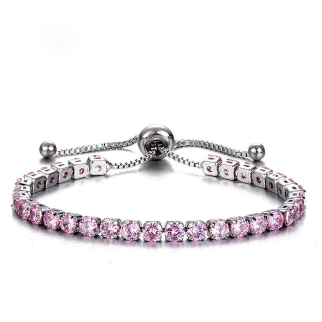 Pink Round Stone Silver Tennis Bracelet 25$